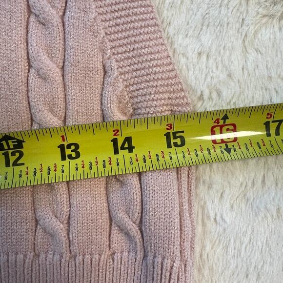 Small Women’s Pink Chain Knit V-NeckSweater – Sleeveless Stretch Blush Cropped - Picture 4 of 6